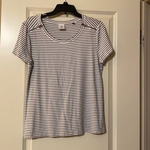 CAbi White with Black Stripes Knit Tee Size Medium